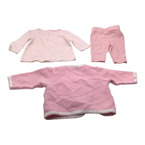 Lot of 3 Baby Girl Size 0-6M Pink & White Bear Jacket Stripe Shirt Pants - Picture 2 of 13